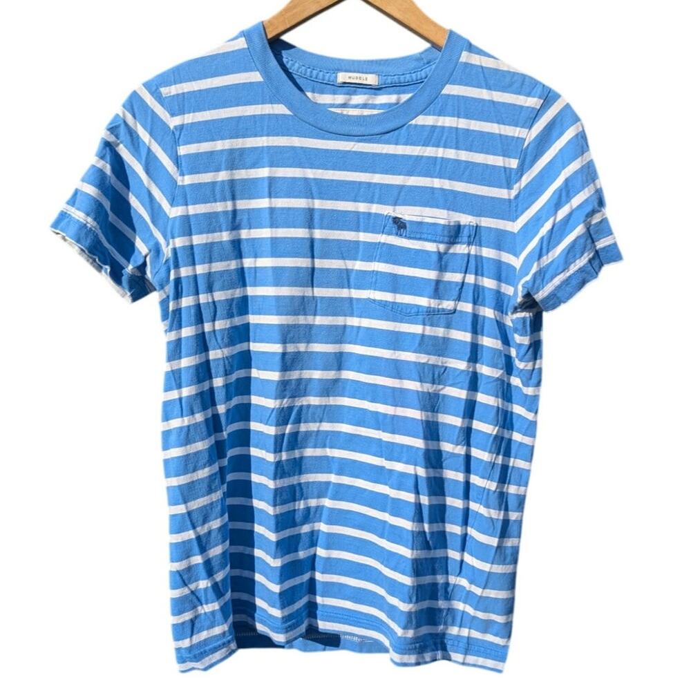 Abercrombie & Fitch Blue Striped Muscle T Scoop Neck Preppy Y2K layering s